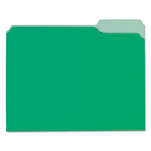 Universal® wholesale. UNIVERSAL® Interior File Folders, 1-3-cut Tabs, Letter Size, Green, 100-box. HSD Wholesale: Janitorial Supplies, Breakroom Supplies, Office Supplies.