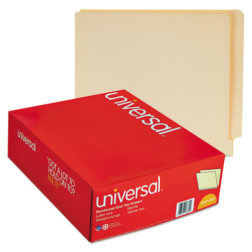 Universal® wholesale. UNIVERSAL® Deluxe Reinforced End Tab Folders, Straight Tab, Letter Size, Manila, 100-box. HSD Wholesale: Janitorial Supplies, Breakroom Supplies, Office Supplies.