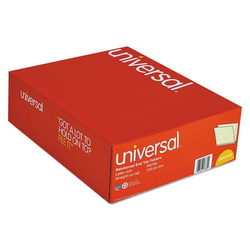 Universal® wholesale. UNIVERSAL® Deluxe Reinforced End Tab Folders, Straight Tab, Letter Size, Manila, 100-box. HSD Wholesale: Janitorial Supplies, Breakroom Supplies, Office Supplies.