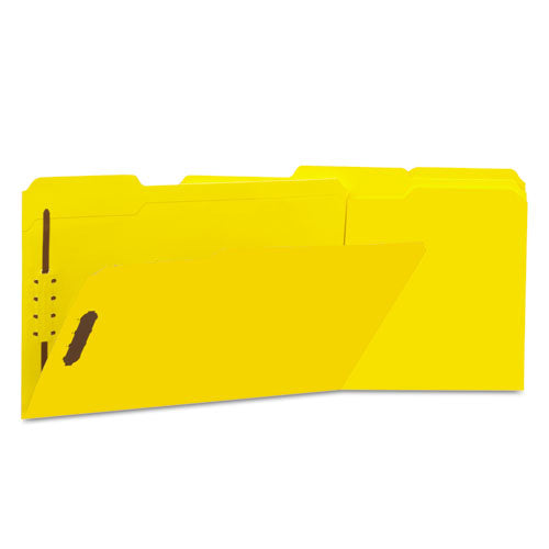 Universal® wholesale. UNIVERSAL® Deluxe Reinforced Top Tab Folders With Two Fasteners, 1-3-cut Tabs, Legal Size, Yellow, 50-box. HSD Wholesale: Janitorial Supplies, Breakroom Supplies, Office Supplies.