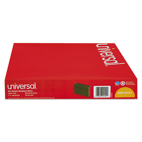 Universal® wholesale. UNIVERSAL® Box Bottom Hanging File Folders, Letter Size, 1-5-cut Tab, Standard Green, 25-box. HSD Wholesale: Janitorial Supplies, Breakroom Supplies, Office Supplies.