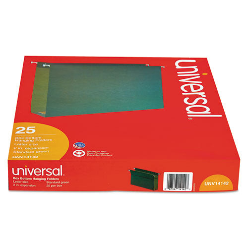 Universal® wholesale. UNIVERSAL® Box Bottom Hanging File Folders, Letter Size, 1-5-cut Tab, Standard Green, 25-box. HSD Wholesale: Janitorial Supplies, Breakroom Supplies, Office Supplies.