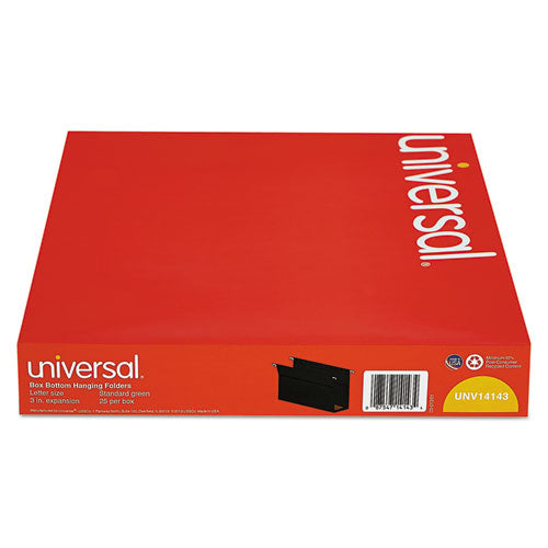 Universal® wholesale. UNIVERSAL® Box Bottom Hanging File Folders, Letter Size, 1-5-cut Tab, Standard Green, 25-box. HSD Wholesale: Janitorial Supplies, Breakroom Supplies, Office Supplies.