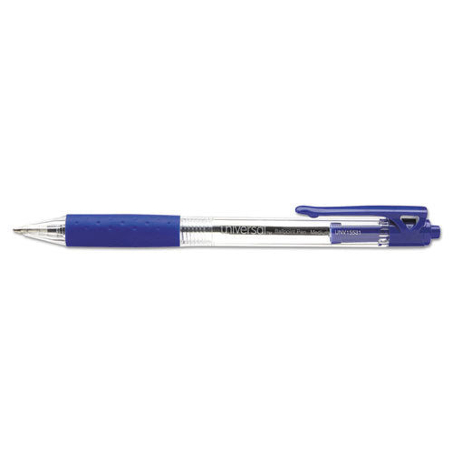 Universal™ wholesale. UNIVERSAL® Comfort Grip Retractable Ballpoint Pen, 1mm, Blue Ink, Clear Barrel, Dozen. HSD Wholesale: Janitorial Supplies, Breakroom Supplies, Office Supplies.
