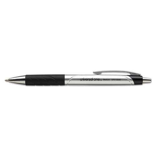 Universal™ wholesale. UNIVERSAL® Comfort Grip Retractable Ballpoint Pen, 1mm, Black Ink, Silver Barrel, Dozen. HSD Wholesale: Janitorial Supplies, Breakroom Supplies, Office Supplies.