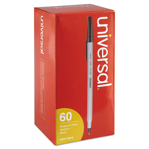 Universal™ wholesale. UNIVERSAL® Stick Ballpoint Pen Value Pack, Medium 1mm, Black Ink, Gray Barrel, 60-pack. HSD Wholesale: Janitorial Supplies, Breakroom Supplies, Office Supplies.