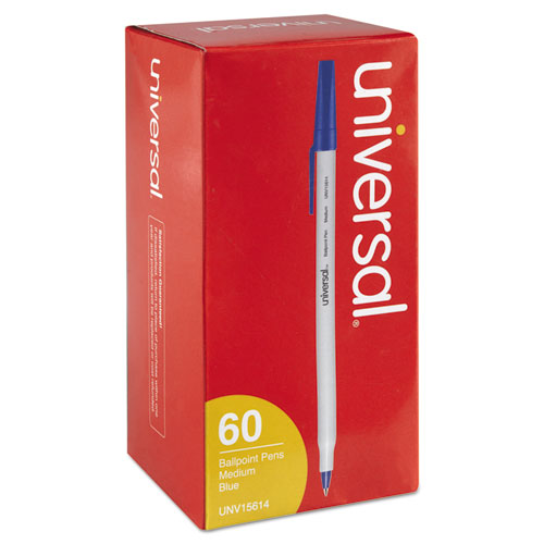 Universal™ wholesale. UNIVERSAL® Stick Ballpoint Pen Value Pack, Medium 1mm, Blue Ink, Gray Barrel, 60-pack. HSD Wholesale: Janitorial Supplies, Breakroom Supplies, Office Supplies.