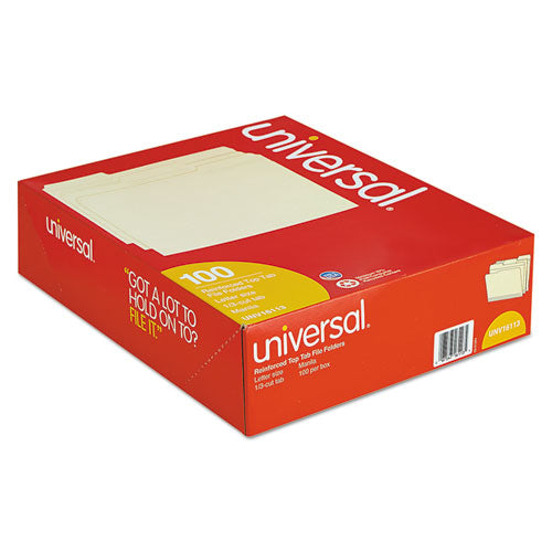 Universal® wholesale. UNIVERSAL® Double-ply Top Tab Manila File Folders, 1-3-cut Tabs, Letter Size, 100-box. HSD Wholesale: Janitorial Supplies, Breakroom Supplies, Office Supplies.