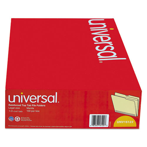 Universal® wholesale. UNIVERSAL® Double-ply Top Tab Manila File Folders, 1-2-cut Tabs, Legal Size, 100-box. HSD Wholesale: Janitorial Supplies, Breakroom Supplies, Office Supplies.