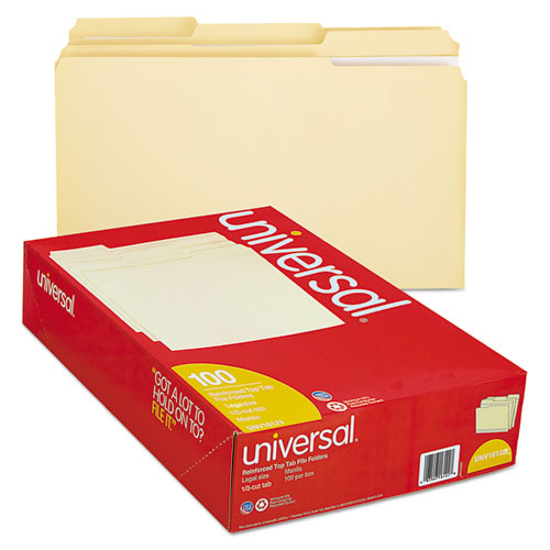 Universal® wholesale. UNIVERSAL® Double-ply Top Tab Manila File Folders, 1-3-cut Tabs, Legal Size, 100-box. HSD Wholesale: Janitorial Supplies, Breakroom Supplies, Office Supplies.