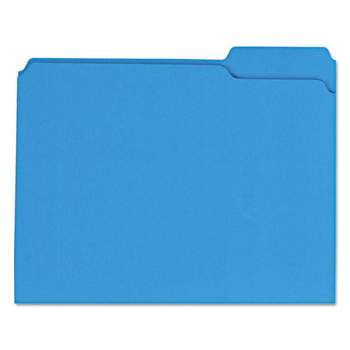 Universal® wholesale. UNIVERSAL® Reinforced Top-tab File Folders, 1-3-cut Tabs, Letter Size, Blue, 100-box. HSD Wholesale: Janitorial Supplies, Breakroom Supplies, Office Supplies.