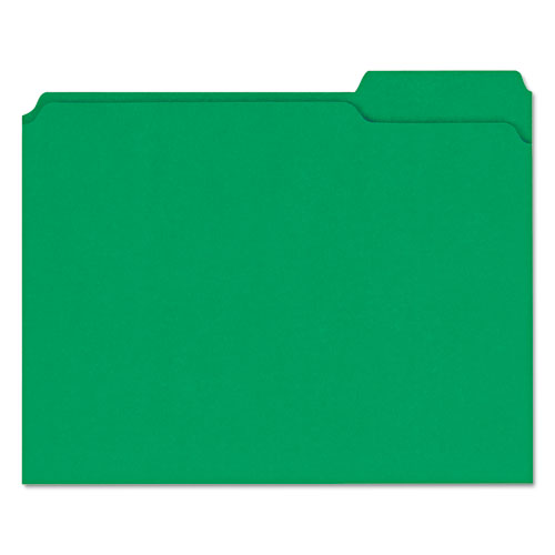 Universal® wholesale. UNIVERSAL® Reinforced Top-tab File Folders, 1-3-cut Tabs, Letter Size, Green, 100-box. HSD Wholesale: Janitorial Supplies, Breakroom Supplies, Office Supplies.