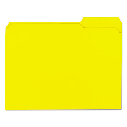 Universal® wholesale. UNIVERSAL® Reinforced Top-tab File Folders, 1-3-cut Tabs, Letter Size, Yellow, 100-box. HSD Wholesale: Janitorial Supplies, Breakroom Supplies, Office Supplies.