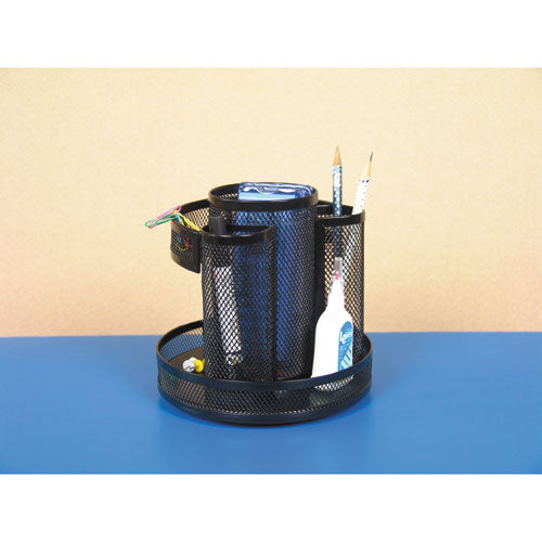 Universal® wholesale. UNIVERSAL® Metal Mesh Rotating Desktop Organizer, 6 1-2 Dia X 6 1-8h, Black. HSD Wholesale: Janitorial Supplies, Breakroom Supplies, Office Supplies.