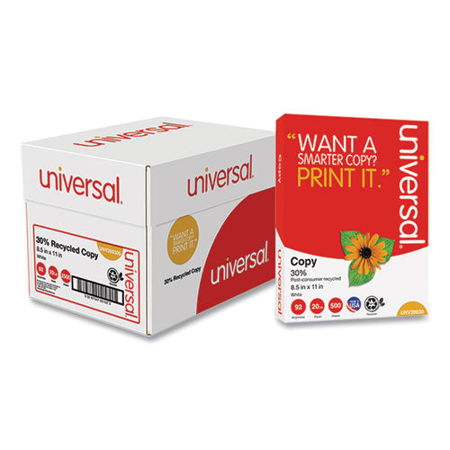 Universal® wholesale. UNIVERSAL 30% Recycled Copy Paper, 92 Bright, 20 Lb, 8.5 X 11, White, 500 Sheets-ream, 5 Reams-carton. HSD Wholesale: Janitorial Supplies, Breakroom Supplies, Office Supplies.
