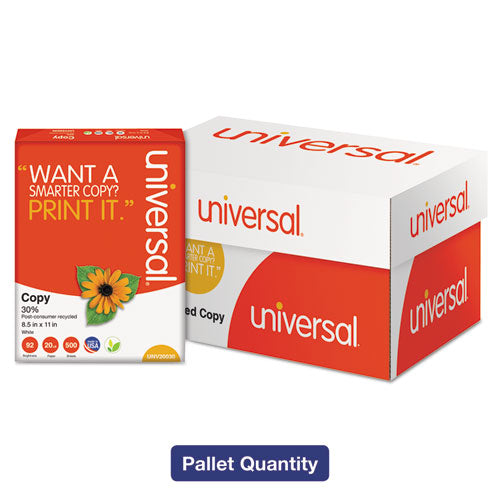 Universal® wholesale. UNIVERSAL 30% Recycled Copy Paper, 92 Bright, 20 Lb, 8.5 X 11, White, 500 Sheets-ream, 10 Reams-carton, 40 Cartons-pallet. HSD Wholesale: Janitorial Supplies, Breakroom Supplies, Office Supplies.