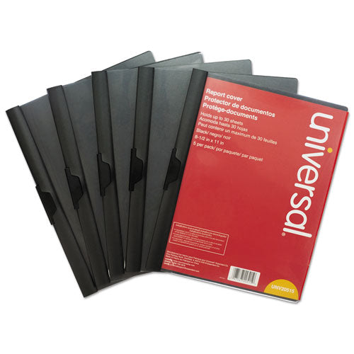 Universal® wholesale. UNIVERSAL® Plastic Report Cover W-clip, Letter, Holds 30 Pages, Clear-black, 5-pk. HSD Wholesale: Janitorial Supplies, Breakroom Supplies, Office Supplies.