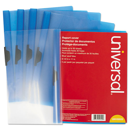 Universal® wholesale. UNIVERSAL® Plastic Report Cover W-clip, Letter, Holds 30 Pages, Clear-blue, 5-pk. HSD Wholesale: Janitorial Supplies, Breakroom Supplies, Office Supplies.