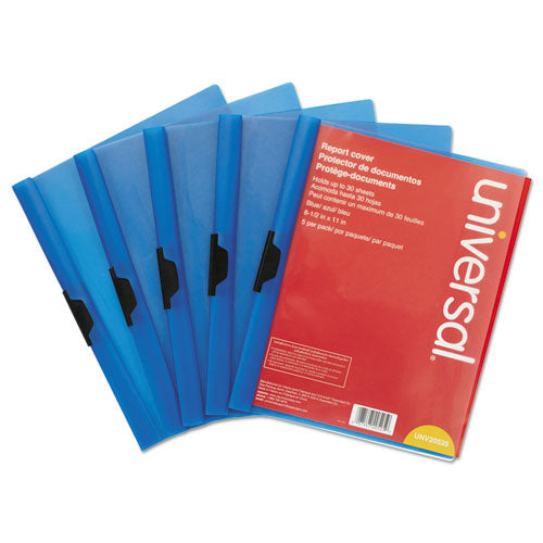 Universal® wholesale. UNIVERSAL® Plastic Report Cover W-clip, Letter, Holds 30 Pages, Clear-blue, 5-pk. HSD Wholesale: Janitorial Supplies, Breakroom Supplies, Office Supplies.