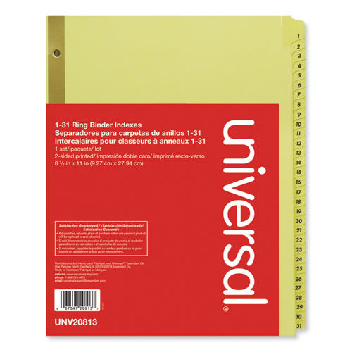 Universal® wholesale. UNIVERSAL® Deluxe Preprinted Plastic Coated Tab Dividers With Black Printing, 31-tab, 1 To 31, 11 X 8.5, Buff, 1 Set. HSD Wholesale: Janitorial Supplies, Breakroom Supplies, Office Supplies.