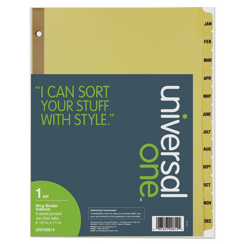Universal® wholesale. UNIVERSAL® Deluxe Preprinted Plastic Coated Tab Dividers With Black Printing, 12-tab, Jan. To Dec., 11 X 8.5, Buff, 1 Set. HSD Wholesale: Janitorial Supplies, Breakroom Supplies, Office Supplies.