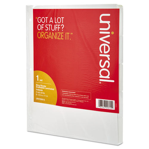 Universal® wholesale. UNIVERSAL® Deluxe Write-on-erasable Tab Index, 5-tab, 11 X 8.5, White, 1 Set. HSD Wholesale: Janitorial Supplies, Breakroom Supplies, Office Supplies.