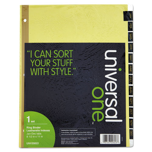 Universal® wholesale. UNIVERSAL® Deluxe Preprinted Simulated Leather Tab Dividers With Gold Printing, 12-tab, Jan. To Dec., 11 X 8.5, Buff, 1 Set. HSD Wholesale: Janitorial Supplies, Breakroom Supplies, Office Supplies.