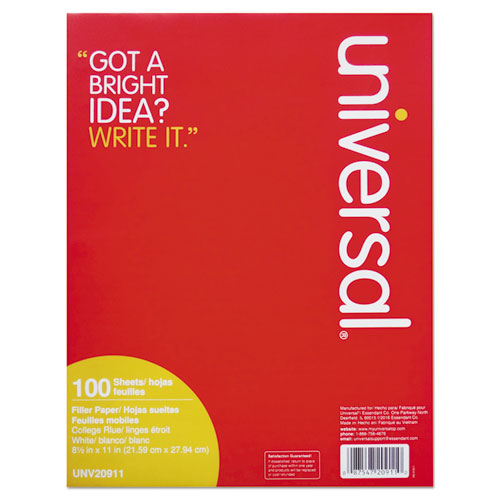 Universal® wholesale. UNIVERSAL® Filler Paper, 3-hole, 8.5 X 11, Medium-college Rule, 100-pack. HSD Wholesale: Janitorial Supplies, Breakroom Supplies, Office Supplies.