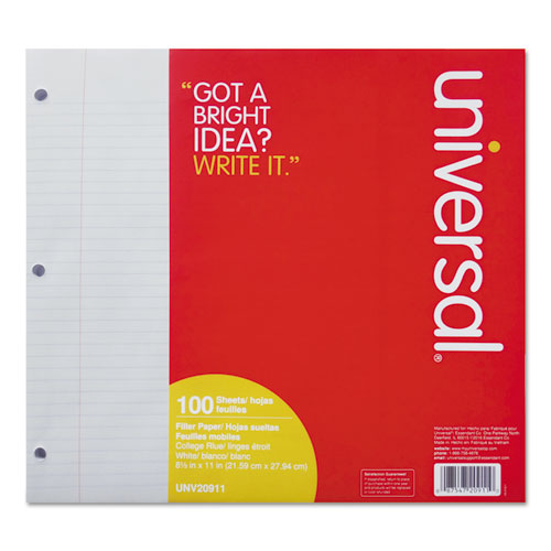 Universal® wholesale. UNIVERSAL® Filler Paper, 3-hole, 8.5 X 11, Medium-college Rule, 100-pack. HSD Wholesale: Janitorial Supplies, Breakroom Supplies, Office Supplies.