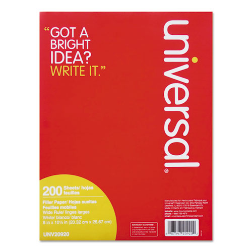 Universal® wholesale. UNIVERSAL® Filler Paper, 3-hole, 8 X 10.5, Wide-legal Rule, 200-pack. HSD Wholesale: Janitorial Supplies, Breakroom Supplies, Office Supplies.