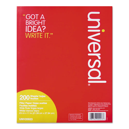 Universal® wholesale. UNIVERSAL® Filler Paper, 3-hole, 8.5 X 11, Wide-legal Rule, 200-pack. HSD Wholesale: Janitorial Supplies, Breakroom Supplies, Office Supplies.