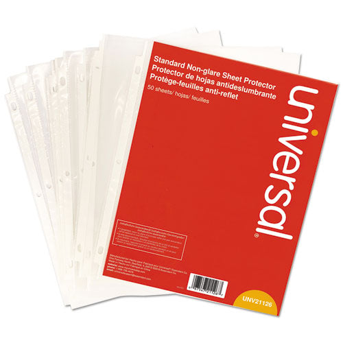 Universal® wholesale. UNIVERSAL® Top-load Poly Sheet Protectors, Std Gauge, Nonglare, Clear, 50-pack. HSD Wholesale: Janitorial Supplies, Breakroom Supplies, Office Supplies.