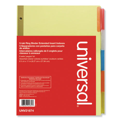 Universal® wholesale. UNIVERSAL® Deluxe Extended Insertable Tab Indexes, 5-tab, 11 X 8.5, Buff, 6 Sets. HSD Wholesale: Janitorial Supplies, Breakroom Supplies, Office Supplies.