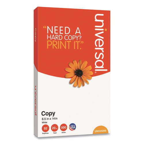 Universal® wholesale. UNIVERSAL® Copy Paper, 92 Bright, 20 Lb, 8.5 X 14, White, 500 Sheets-ream. HSD Wholesale: Janitorial Supplies, Breakroom Supplies, Office Supplies.