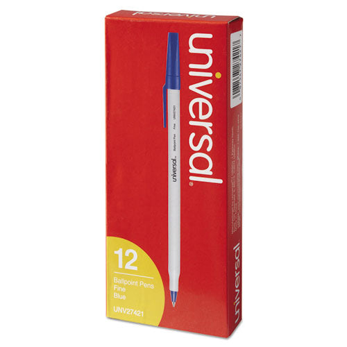 Universal™ wholesale. UNIVERSAL® Stick Ballpoint Pen, Fine 0.7mm, Blue Ink, Gray Barrel, Dozen. HSD Wholesale: Janitorial Supplies, Breakroom Supplies, Office Supplies.