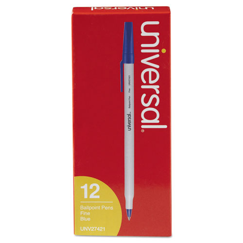 Universal™ wholesale. UNIVERSAL® Stick Ballpoint Pen, Fine 0.7mm, Blue Ink, Gray Barrel, Dozen. HSD Wholesale: Janitorial Supplies, Breakroom Supplies, Office Supplies.