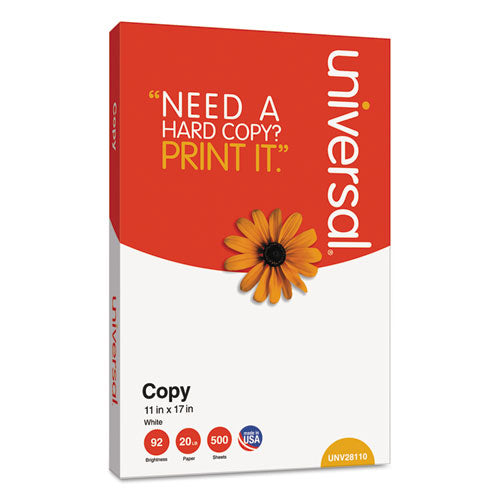 Universal® wholesale. UNIVERSAL® Copy Paper, 92 Bright, 20 Lb, 11 X 17, White, 500 Sheets-ream, 5 Reams-carton. HSD Wholesale: Janitorial Supplies, Breakroom Supplies, Office Supplies.