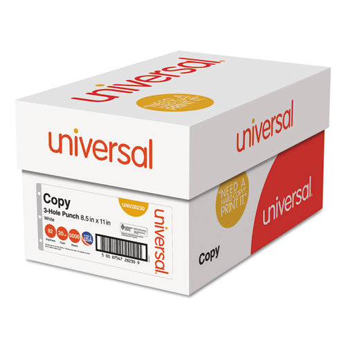 Universal® wholesale. UNIVERSAL® Copy Paper, 92 Bright, 3-hole, 20 Lb, 8.5 X 11, White, 500 Sheets-ream, 10 Reams-carton. HSD Wholesale: Janitorial Supplies, Breakroom Supplies, Office Supplies.