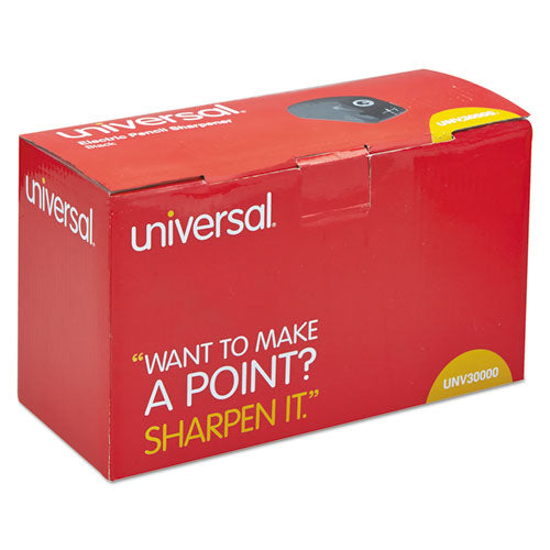 Universal® wholesale. UNIVERSAL® Electric Pencil Sharpener, Ac-powered, 3.13" X 5.75" X 4", Black. HSD Wholesale: Janitorial Supplies, Breakroom Supplies, Office Supplies.