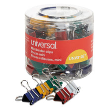 Load image into Gallery viewer, Universal® wholesale. UNIVERSAL Binder Clips In Dispenser Tub, Mini, Assorted Colors, 60-pack. HSD Wholesale: Janitorial Supplies, Breakroom Supplies, Office Supplies.