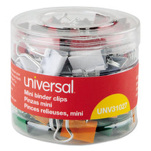 Load image into Gallery viewer, Universal® wholesale. UNIVERSAL Binder Clips In Dispenser Tub, Mini, Assorted Colors, 60-pack. HSD Wholesale: Janitorial Supplies, Breakroom Supplies, Office Supplies.