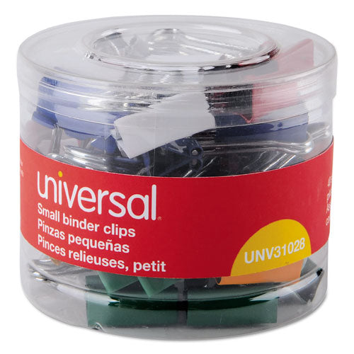 Universal® wholesale. UNIVERSAL Binder Clips In Dispenser Tub, Small, Assorted Colors, 40-pack. HSD Wholesale: Janitorial Supplies, Breakroom Supplies, Office Supplies.
