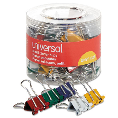 Universal® wholesale. UNIVERSAL Binder Clips In Dispenser Tub, Small, Assorted Colors, 40-pack. HSD Wholesale: Janitorial Supplies, Breakroom Supplies, Office Supplies.