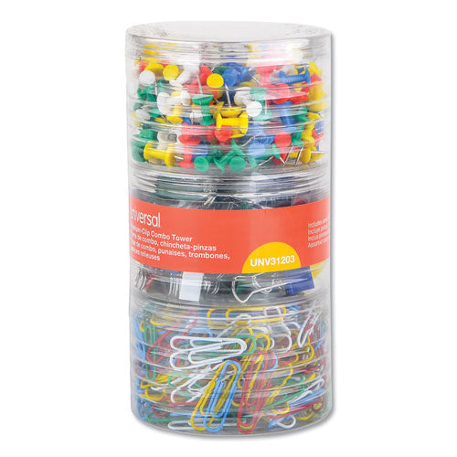 Universal® wholesale. UNIVERSAL® Combo Clip Pack, 380 Paper Clips, 280 Push Pins And 46 Binder Clips. HSD Wholesale: Janitorial Supplies, Breakroom Supplies, Office Supplies.