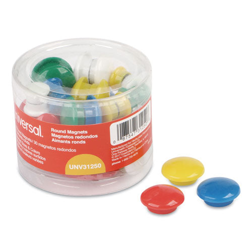 Universal® wholesale. UNIVERSAL Assorted Magnets, Plastic, 5-8" Dia, 1" Dia, 1 5-8" Dia, Asst Colors, 30-pack. HSD Wholesale: Janitorial Supplies, Breakroom Supplies, Office Supplies.