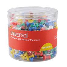 Load image into Gallery viewer, Universal® wholesale. UNIVERSAL® Colored Push Pins, Plastic, Assorted, 3-8&quot;, 400-pack. HSD Wholesale: Janitorial Supplies, Breakroom Supplies, Office Supplies.