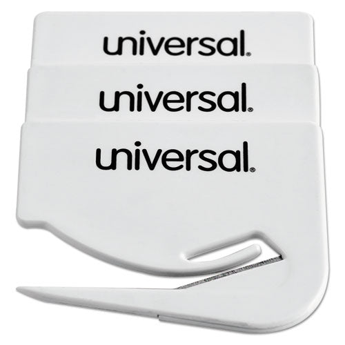 Universal® wholesale. UNIVERSAL® Letter Slitter Hand Letter Opener W-concealed Blade, 2 1-2", White, 3-pack. HSD Wholesale: Janitorial Supplies, Breakroom Supplies, Office Supplies.