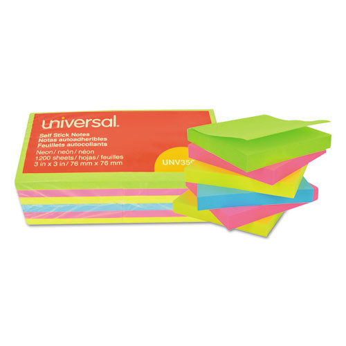 Universal® wholesale. UNIVERSAL® Self-stick Note Pads, 3 X 3, Assorted Neon Colors, 100-sheet, 12-pack. HSD Wholesale: Janitorial Supplies, Breakroom Supplies, Office Supplies.