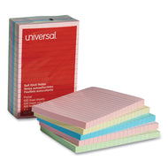 Universal® wholesale. UNIVERSAL® Self-stick Note Pads, 4 X 6, Lined, Assorted Pastel Colors, 100-sheet, 5-pk. HSD Wholesale: Janitorial Supplies, Breakroom Supplies, Office Supplies.