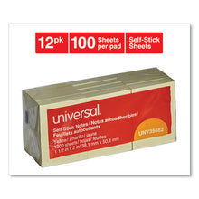 Load image into Gallery viewer, Universal® wholesale. UNIVERSAL® Self-stick Note Pads, 1 1-2 X 2, Yellow, 12 100-sheet-pack. HSD Wholesale: Janitorial Supplies, Breakroom Supplies, Office Supplies.